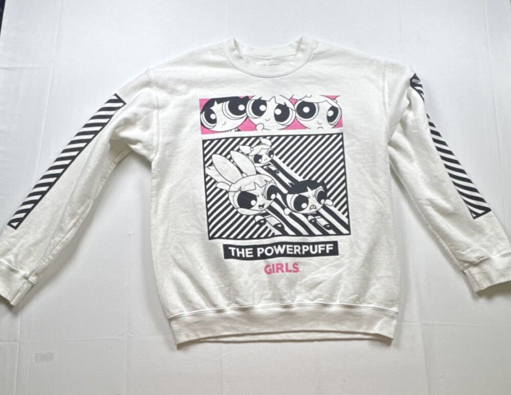 Cartoon Network Powerpuff Girls White Pullover Sweatshirt Graphic Women M
